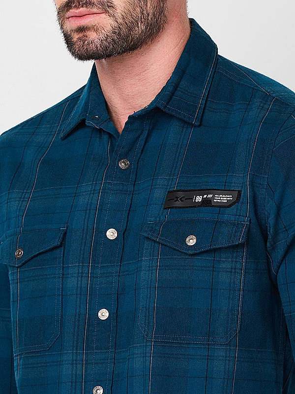 Killer Men Blue Slim Fit Checks Shirts