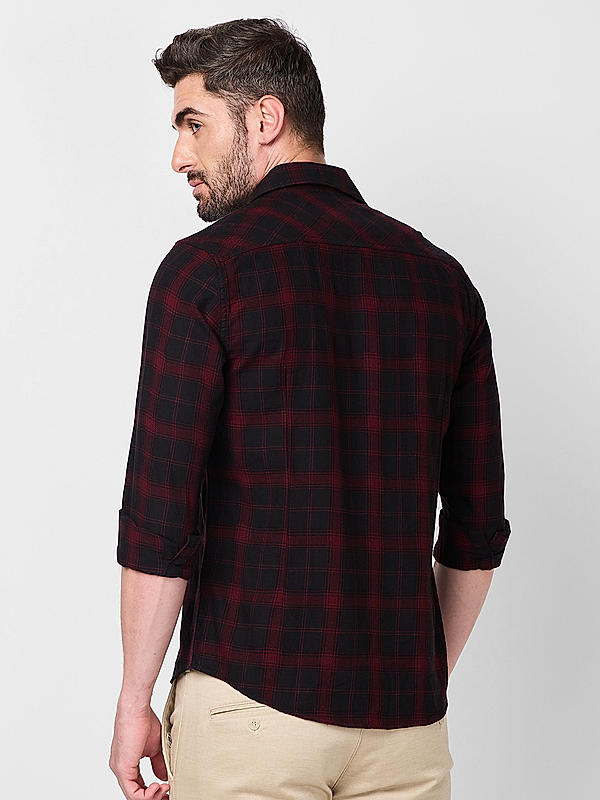 Killer Men Maroon Slim Fit Checks Shirts