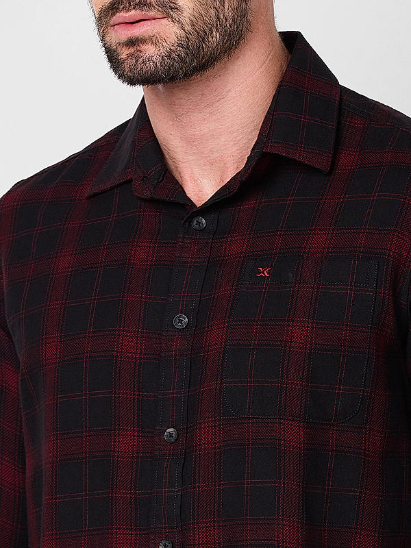 Killer Men Maroon Slim Fit Checks Shirts