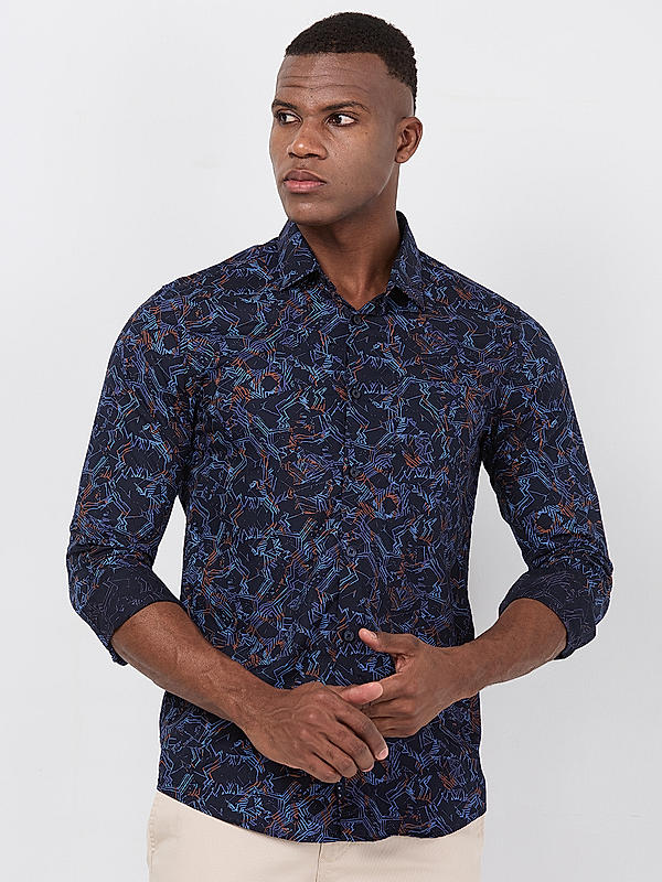 Killer Men Navy Blue Slim Fit Printed Shirts