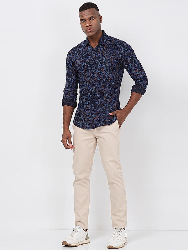 Killer Men Navy Blue Slim Fit Printed Shirts