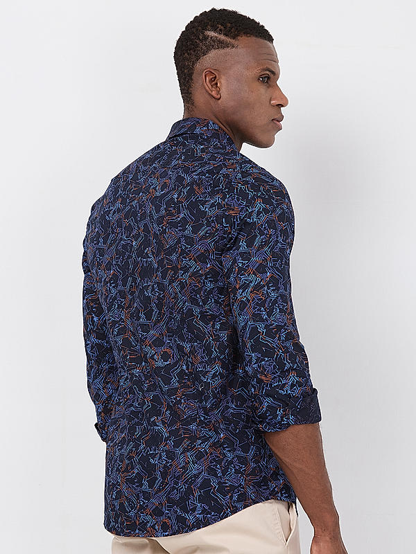 Killer Men Navy Blue Slim Fit Printed Shirts