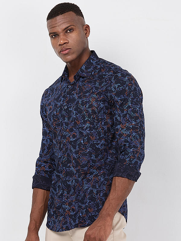 Killer Men Navy Blue Slim Fit Printed Shirts