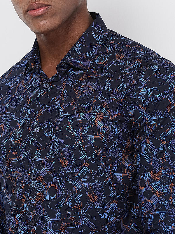 Killer Men Navy Blue Slim Fit Printed Shirts