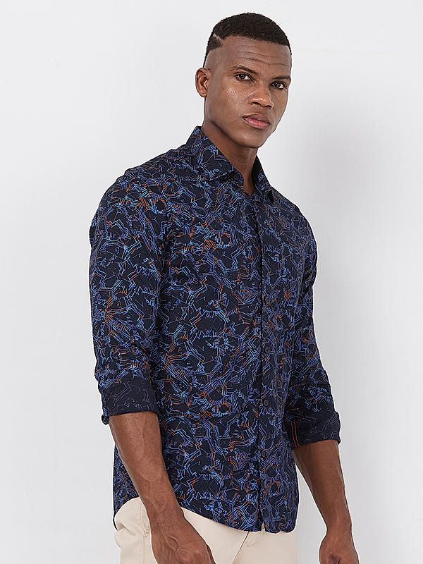 Killer Men Navy Blue Slim Fit Printed Shirts