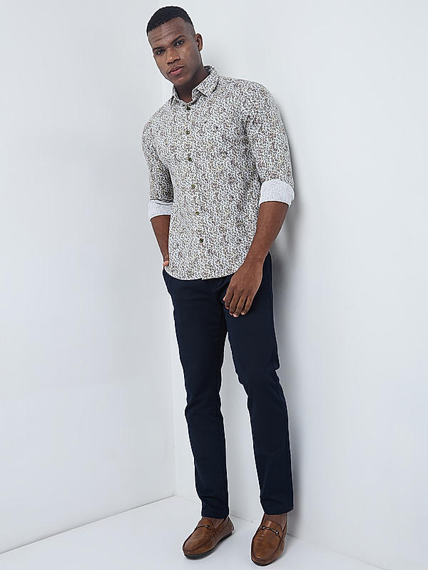 Killer Men Cream Slim Fit Printed Shirts