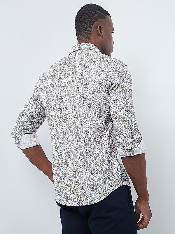 Killer Men Cream Slim Fit Printed Shirts