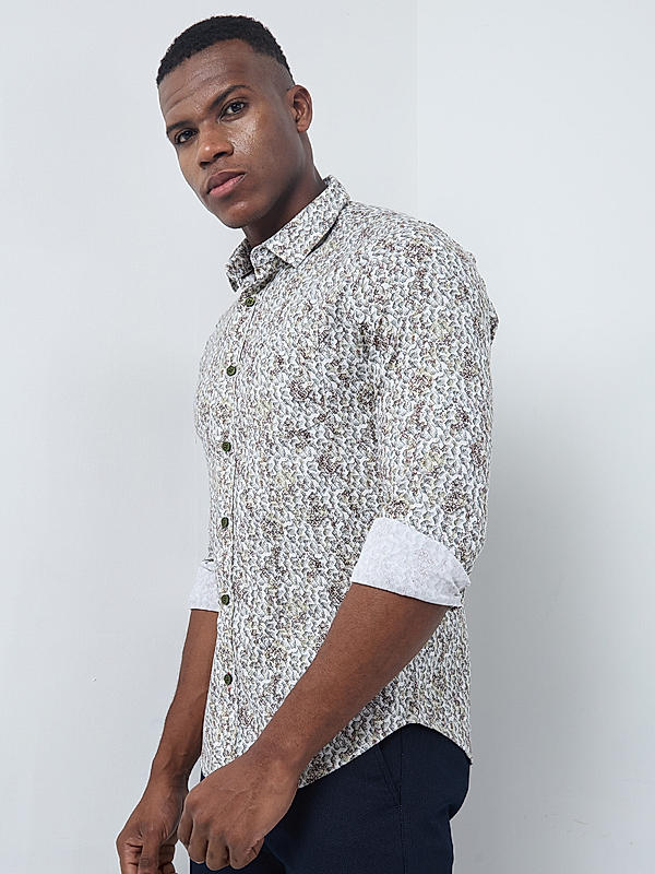 Killer Men Cream Slim Fit Printed Shirts