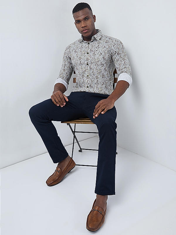 Killer Men Cream Slim Fit Printed Shirts