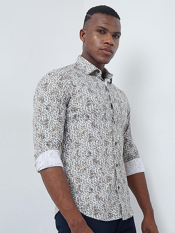Killer Men Cream Slim Fit Printed Shirts