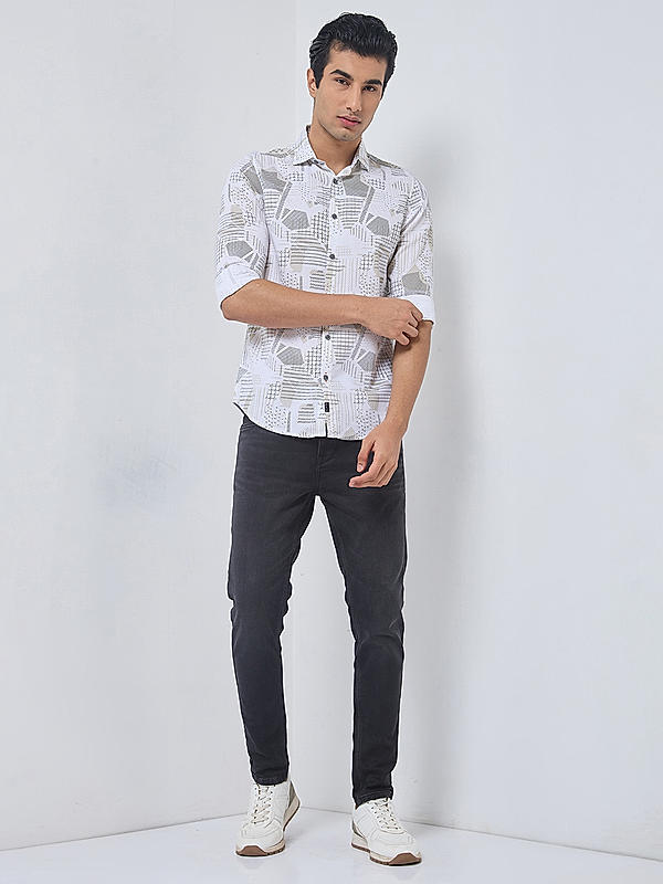 Killer Men Beige Slim Fit Printed Shirts