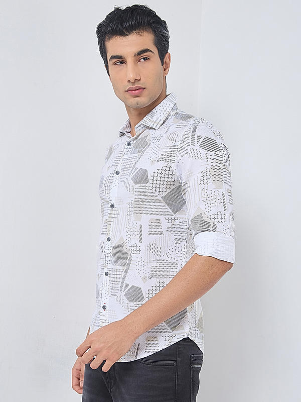 Killer Men Beige Slim Fit Printed Shirts