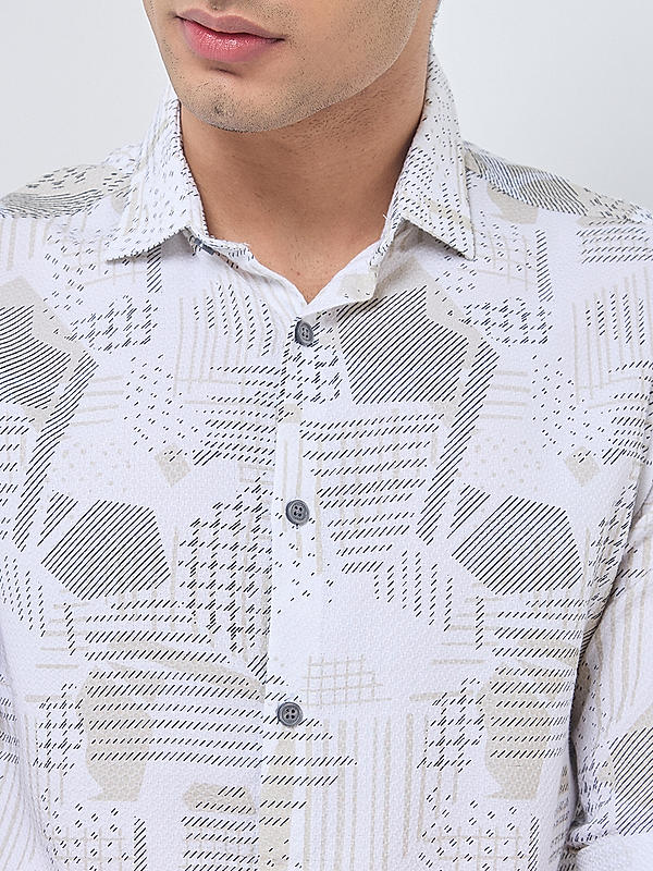 Killer Men Beige Slim Fit Printed Shirts