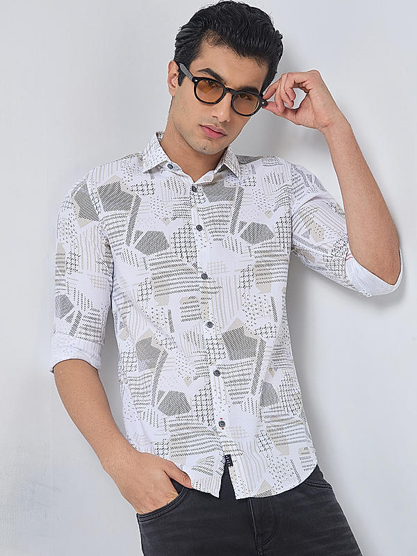 Killer Men Beige Slim Fit Printed Shirts