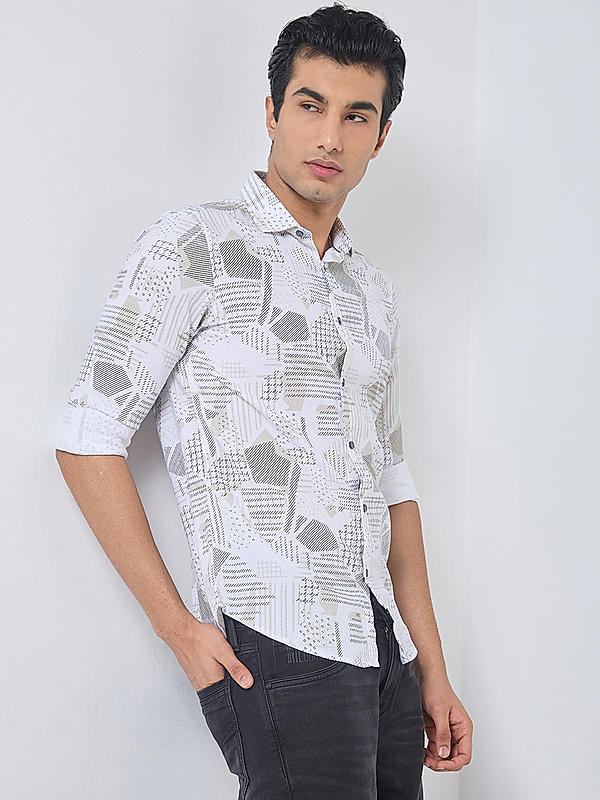 Killer Men Beige Slim Fit Printed Shirts