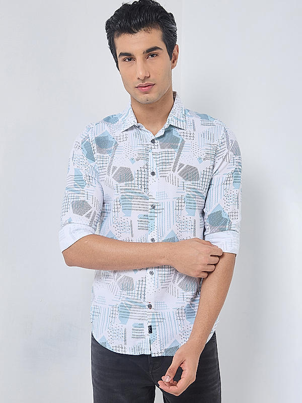 Killer Men Light Green Slim Fit Printed Shirts