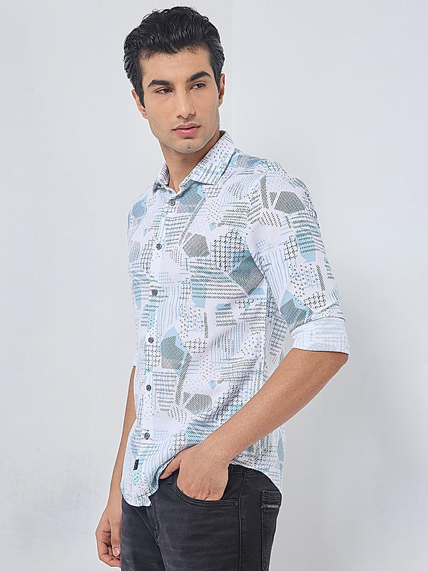 Killer Men Light Green Slim Fit Printed Shirts