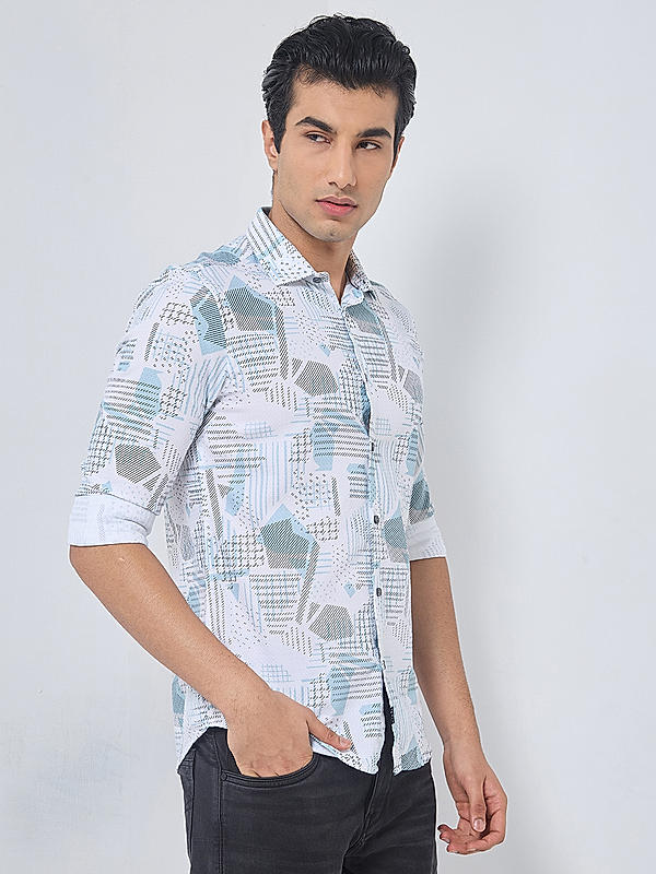 Killer Men Light Green Slim Fit Printed Shirts