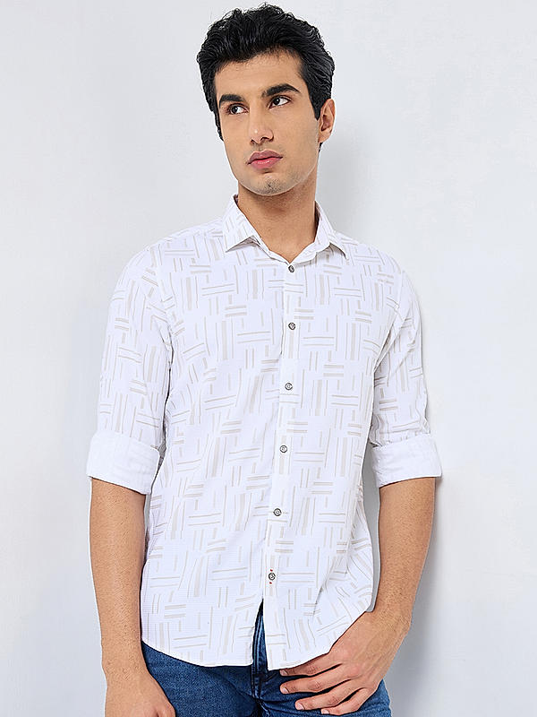 Killer Men Beige Slim Fit Printed Shirts