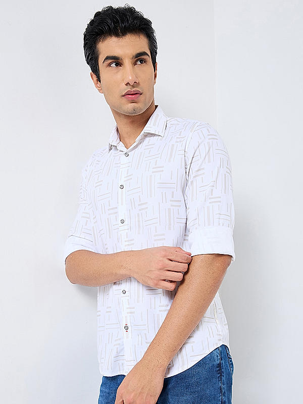 Killer Men Beige Slim Fit Printed Shirts