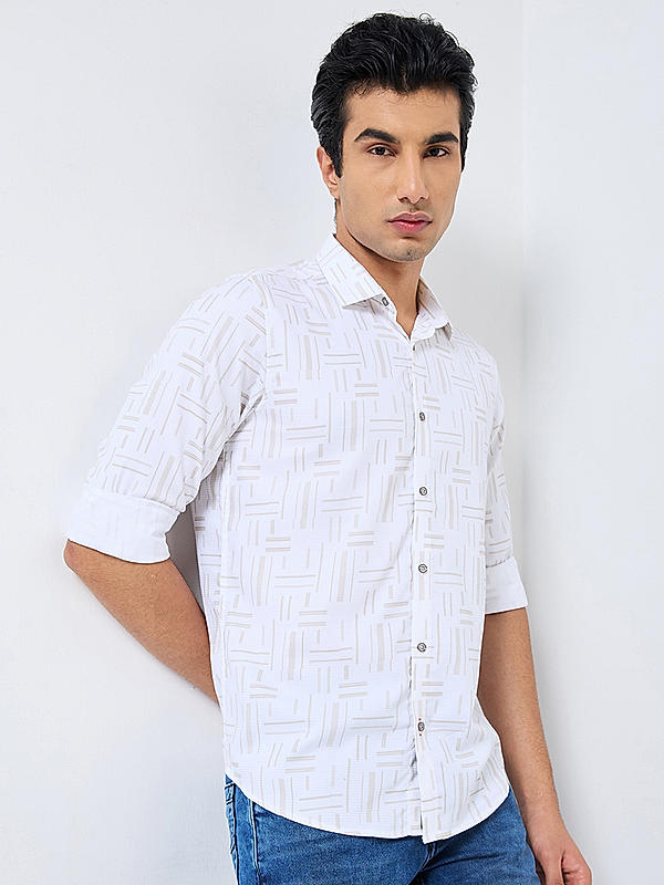 Killer Men Beige Slim Fit Printed Shirts