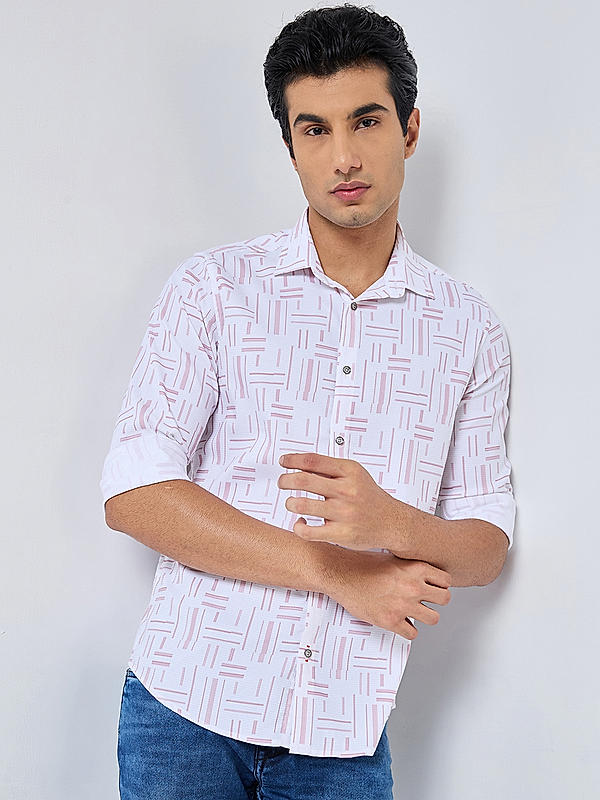 Killer Men Pink Slim Fit Printed Shirts