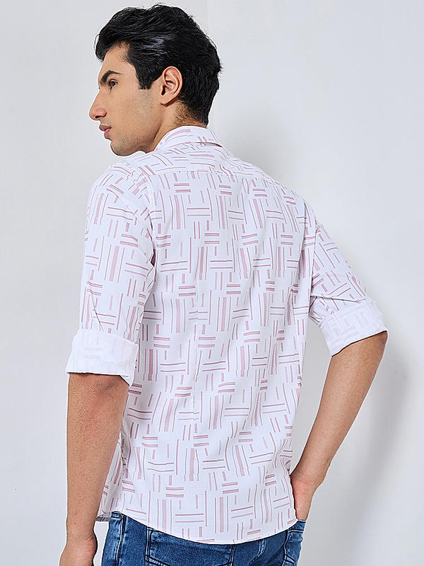 Killer Men Pink Slim Fit Printed Shirts