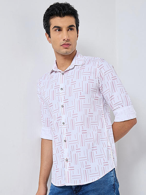 Killer Men Pink Slim Fit Printed Shirts