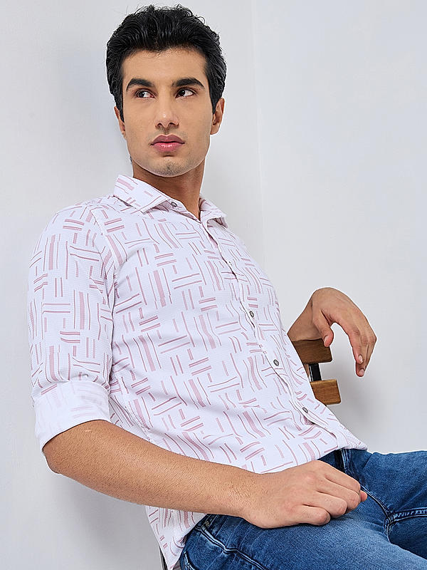 Killer Men Pink Slim Fit Printed Shirts