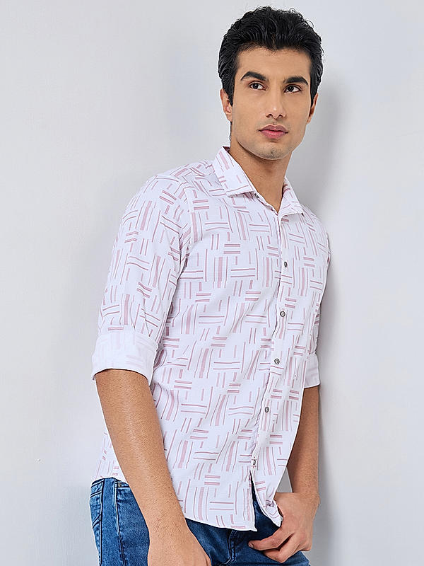 Killer Men Pink Slim Fit Printed Shirts