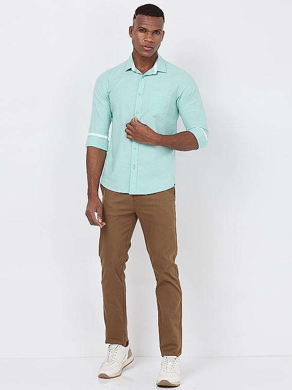 Killer Men Light Green Slim Fit Solid Shirts