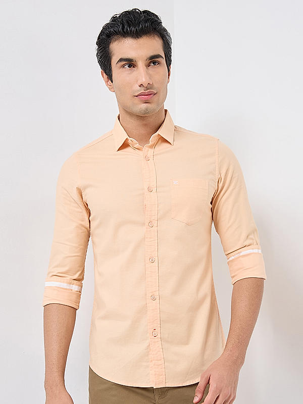 Killer Men Peach Slim Fit Solid Shirts