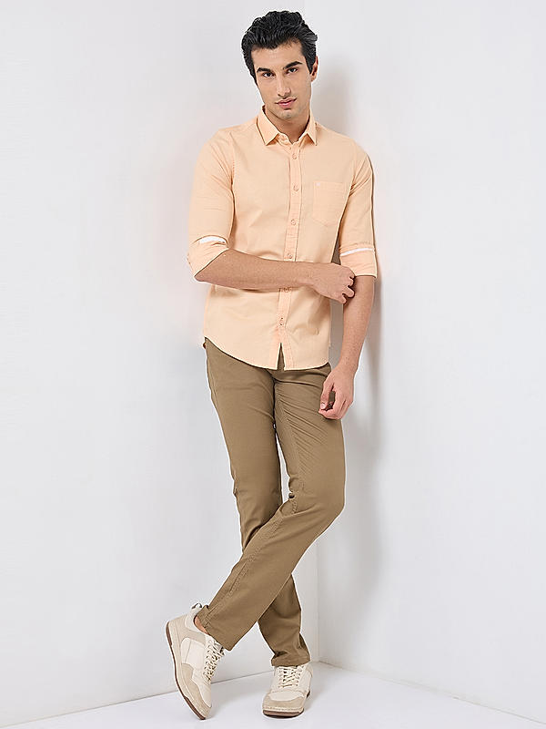 Killer Men Peach Slim Fit Solid Shirts