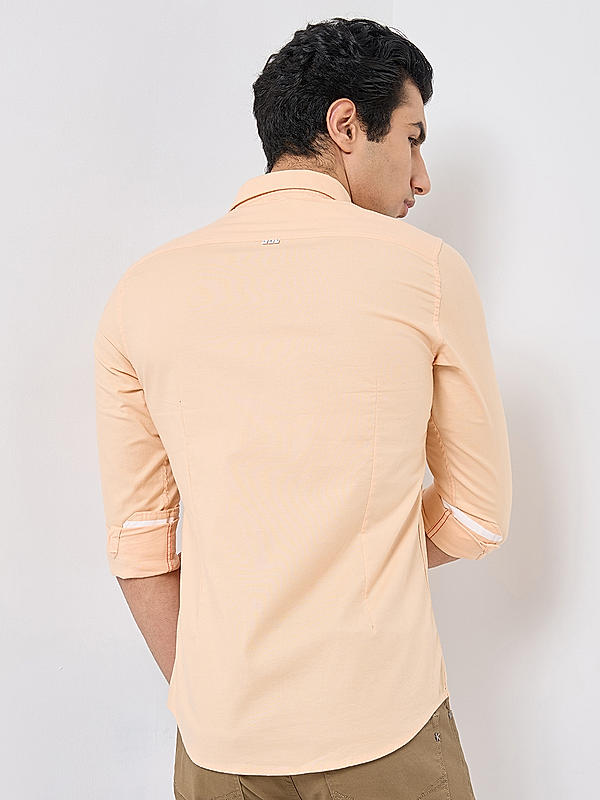 Killer Men Peach Slim Fit Solid Shirts