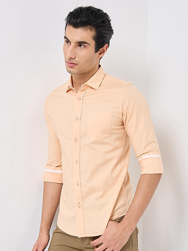 Killer Men Peach Slim Fit Solid Shirts