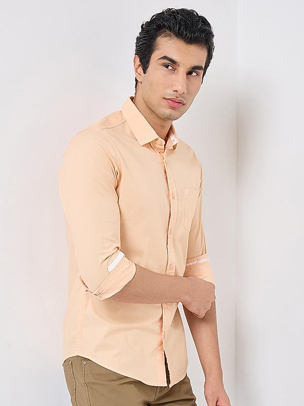 Killer Men Peach Slim Fit Solid Shirts