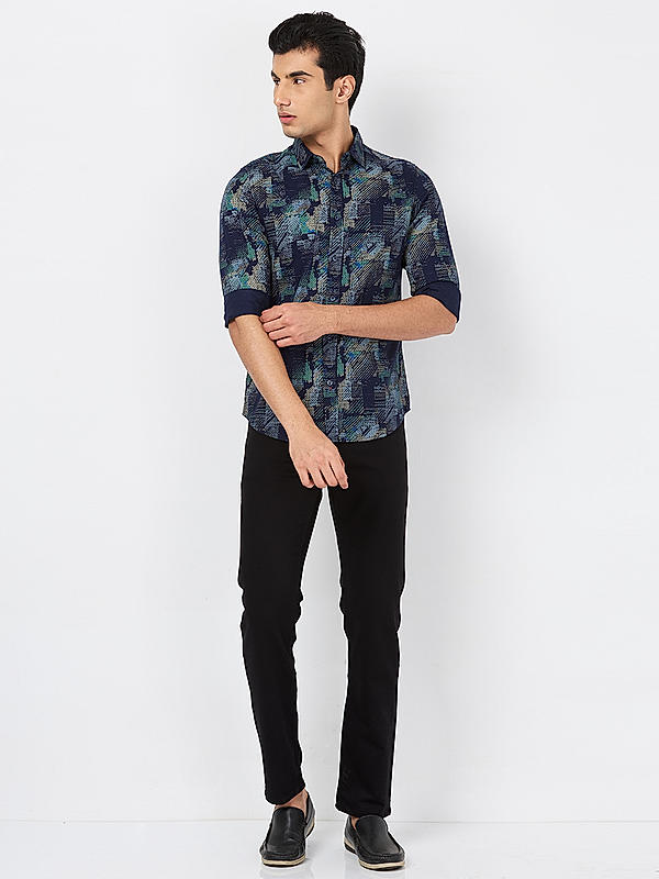 Killer Men Navy Blue Slim Fit Printed Shirts