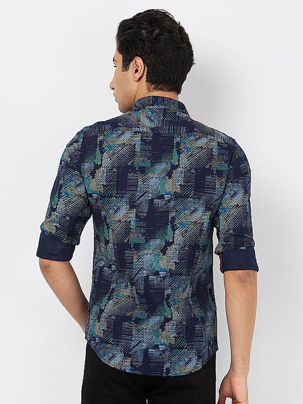 Killer Men Navy Blue Slim Fit Printed Shirts