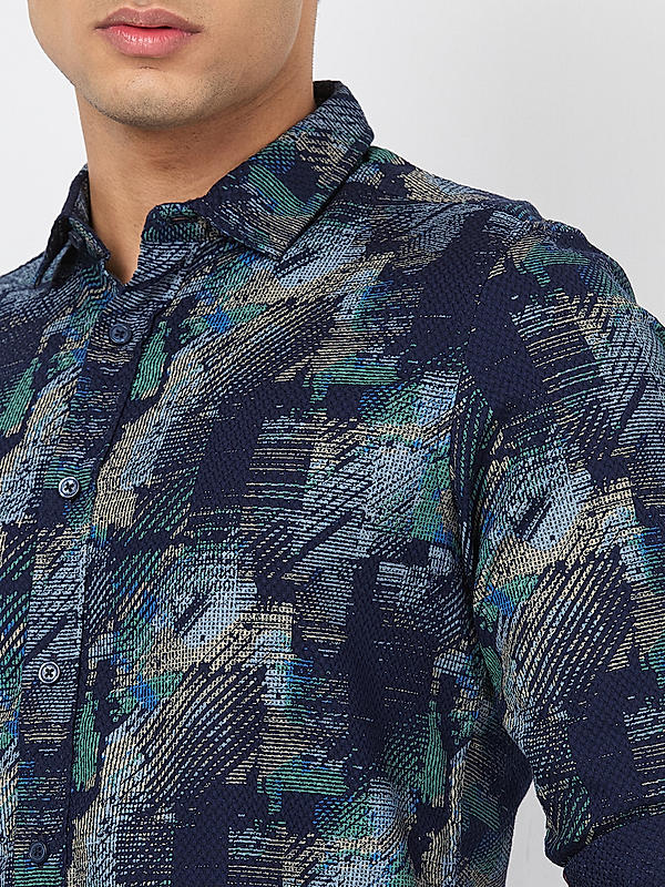 Killer Men Navy Blue Slim Fit Printed Shirts