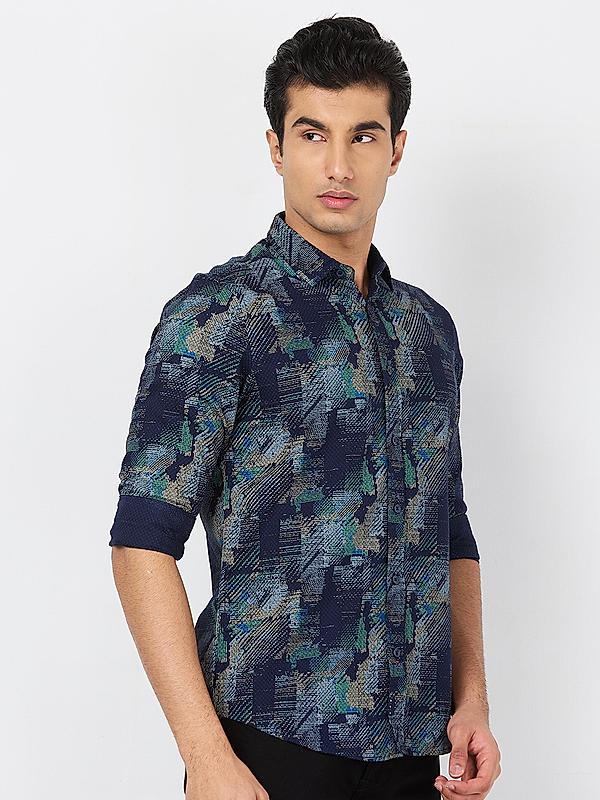 Killer Men Navy Blue Slim Fit Printed Shirts