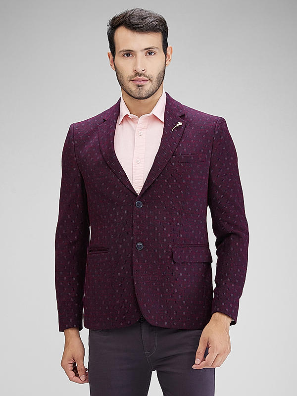 Killer Men Wine Slim Fit Printed Blazers