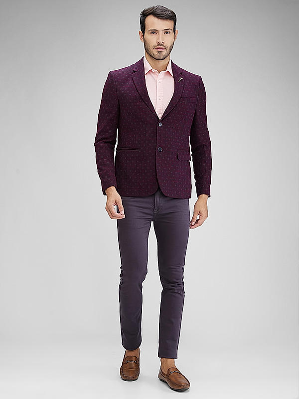 Killer Men Wine Slim Fit Printed Blazers