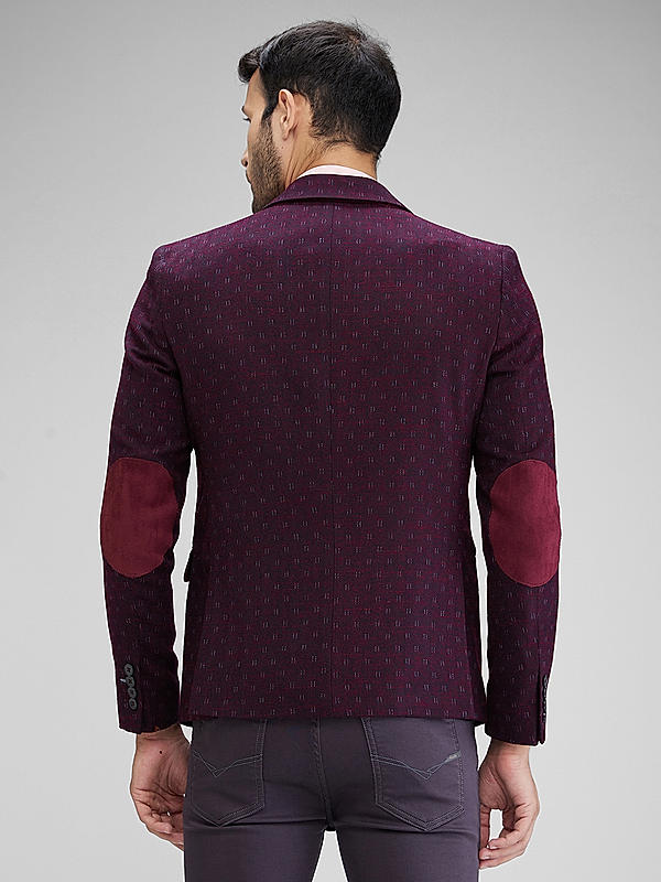 Killer Men Wine Slim Fit Printed Blazers