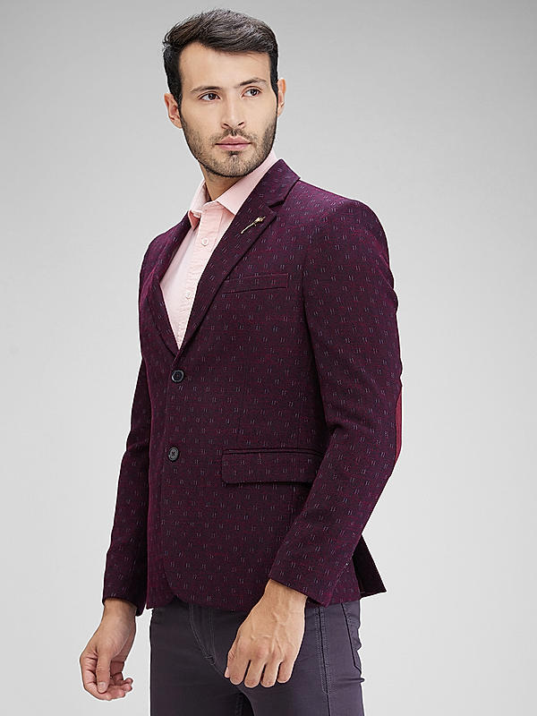 Killer Men Wine Slim Fit Printed Blazers