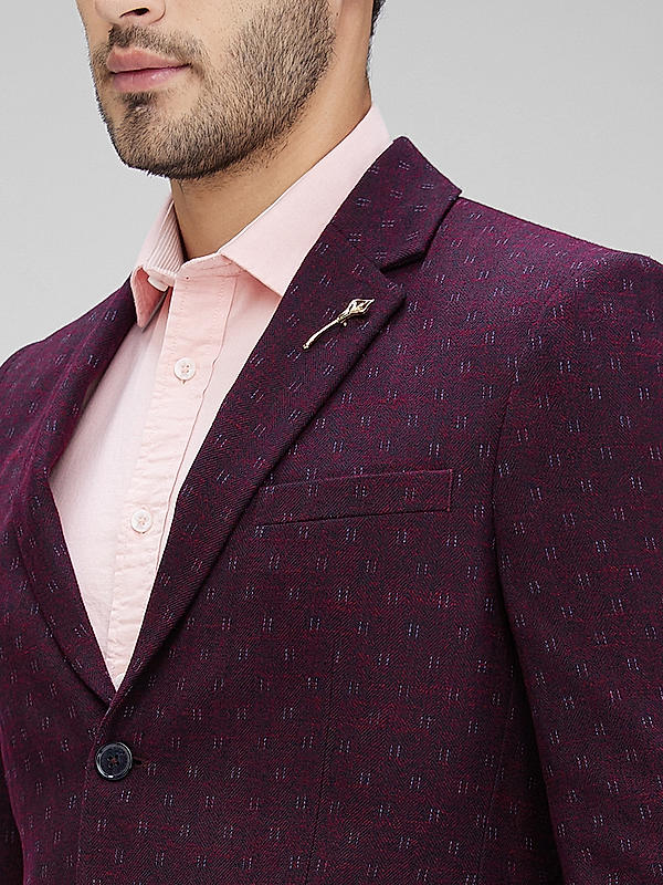 Killer Men Wine Slim Fit Printed Blazers