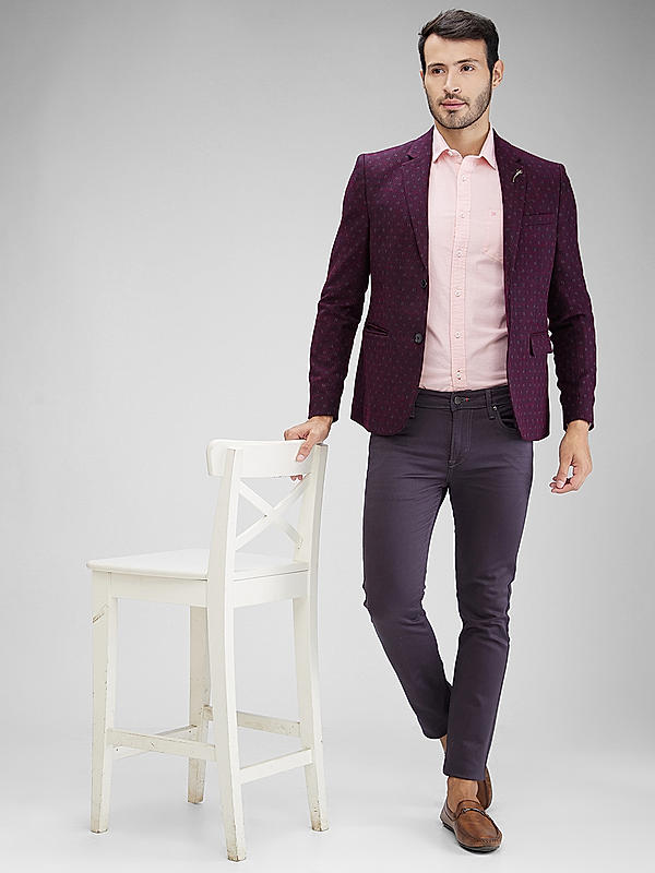 Killer Men Wine Slim Fit Printed Blazers