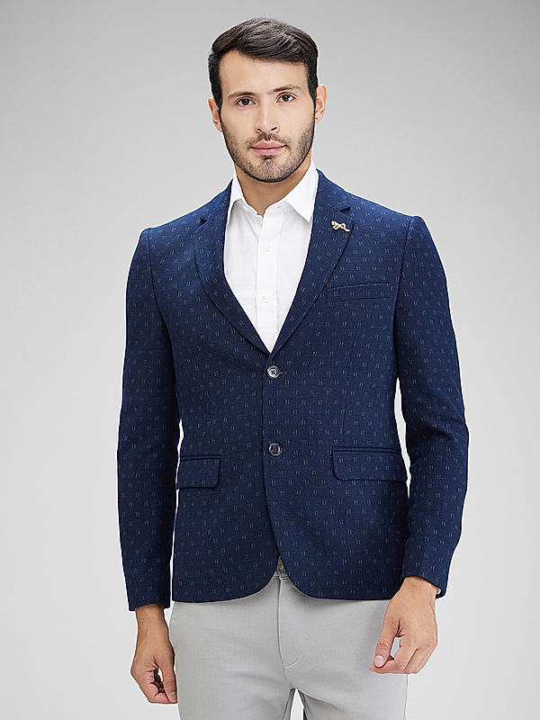 Killer Men Navy Blue Slim Fit Printed Blazers