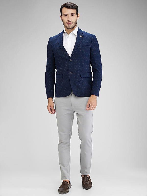 Killer Men Navy Blue Slim Fit Printed Blazers