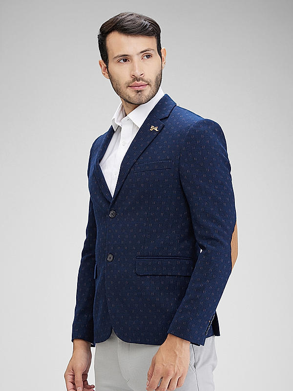 Killer Men Navy Blue Slim Fit Printed Blazers