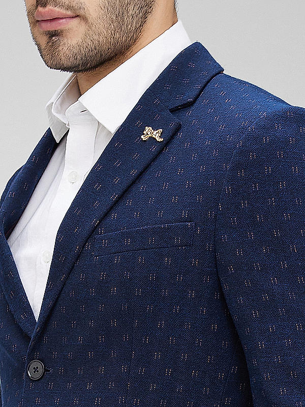 Killer Men Navy Blue Slim Fit Printed Blazers